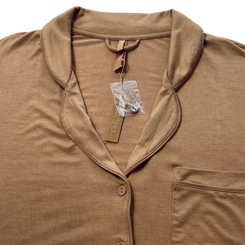 SKIMS Sleep Set Long Sleeve Pajama Top + Pants Ochre 3X - Picture 6 of 12